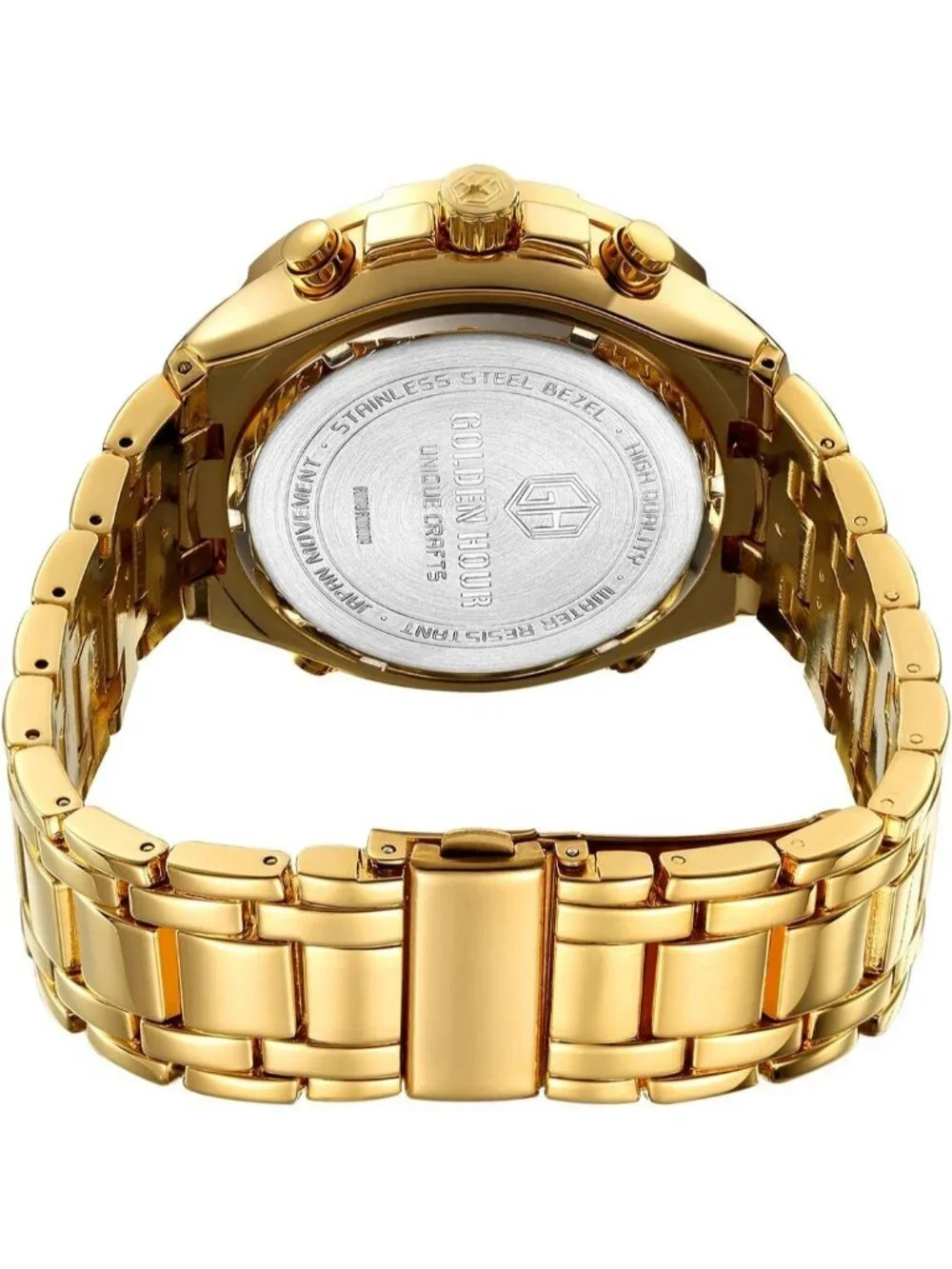 Men's Gold Black Stainless Steel Analog Digital Outdoor Waterproof Luxury Watch